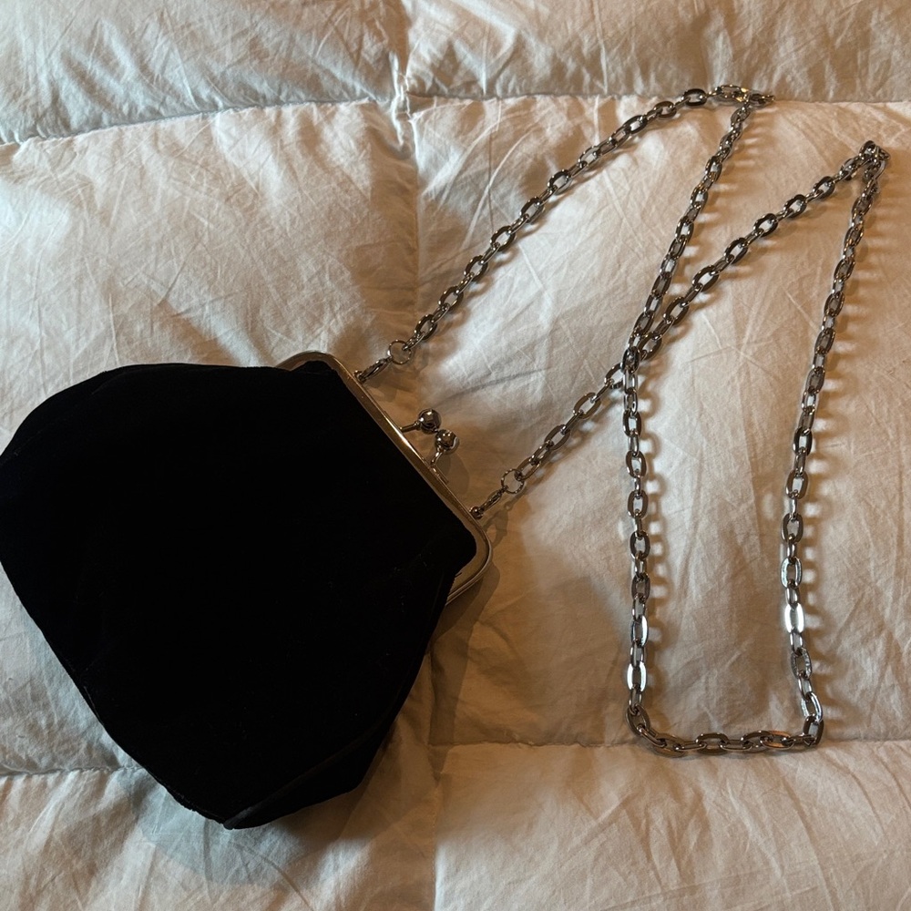 White House Black Market Black Velvet Chain Strap Purse